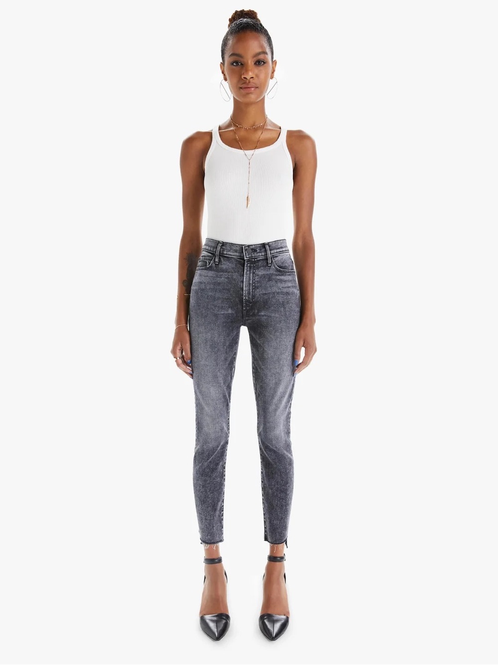 Mother - Stunner Zip Ankle Step Fray Skinny Jeans in Train Stops